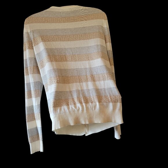 Tommy Hilfiger Womens Striped Cardigan With Pearl Accents 100% Pima Size M - Picture 4 of 16